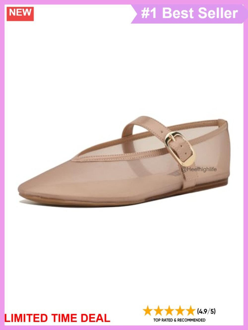 Nine West Women's Mary Jane Square Toe Buckle Flats Mesh Slingback Shoes